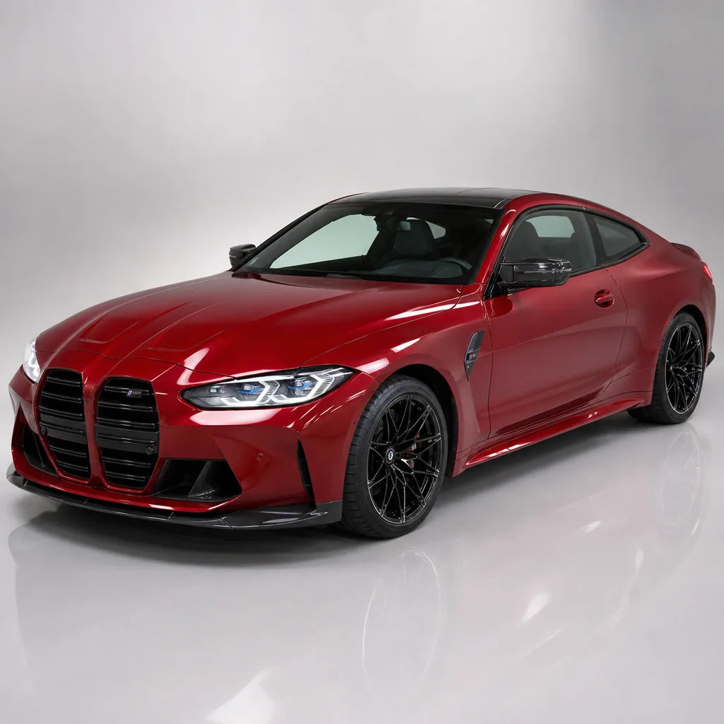 Metallic Cherry Red gloss colored PPF wrapped on a BMW M4 | Veloro