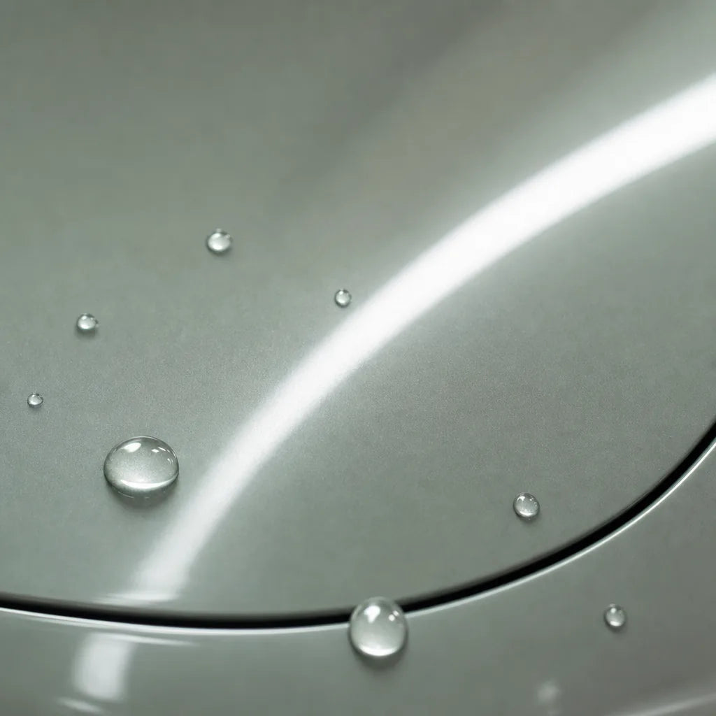 Close-up of Metallic Cream Grey gloss colored PPF surface texture | Veloro