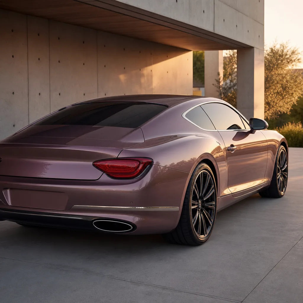 Luxury car wrapped in Metallic Crystal Bronze gloss colored PPF at golden hour | Veloro
