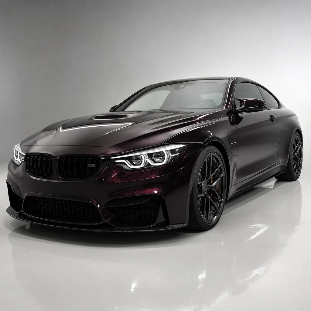 Metallic Dark Agate gloss colored PPF wrapped on a BMW M4 | Veloro