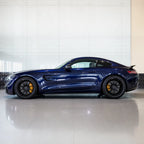 Metallic Dark Blue Audi Navarre Blue gloss colored PPF wrapped on a Mercedes-AMG GT side profile | Veloro