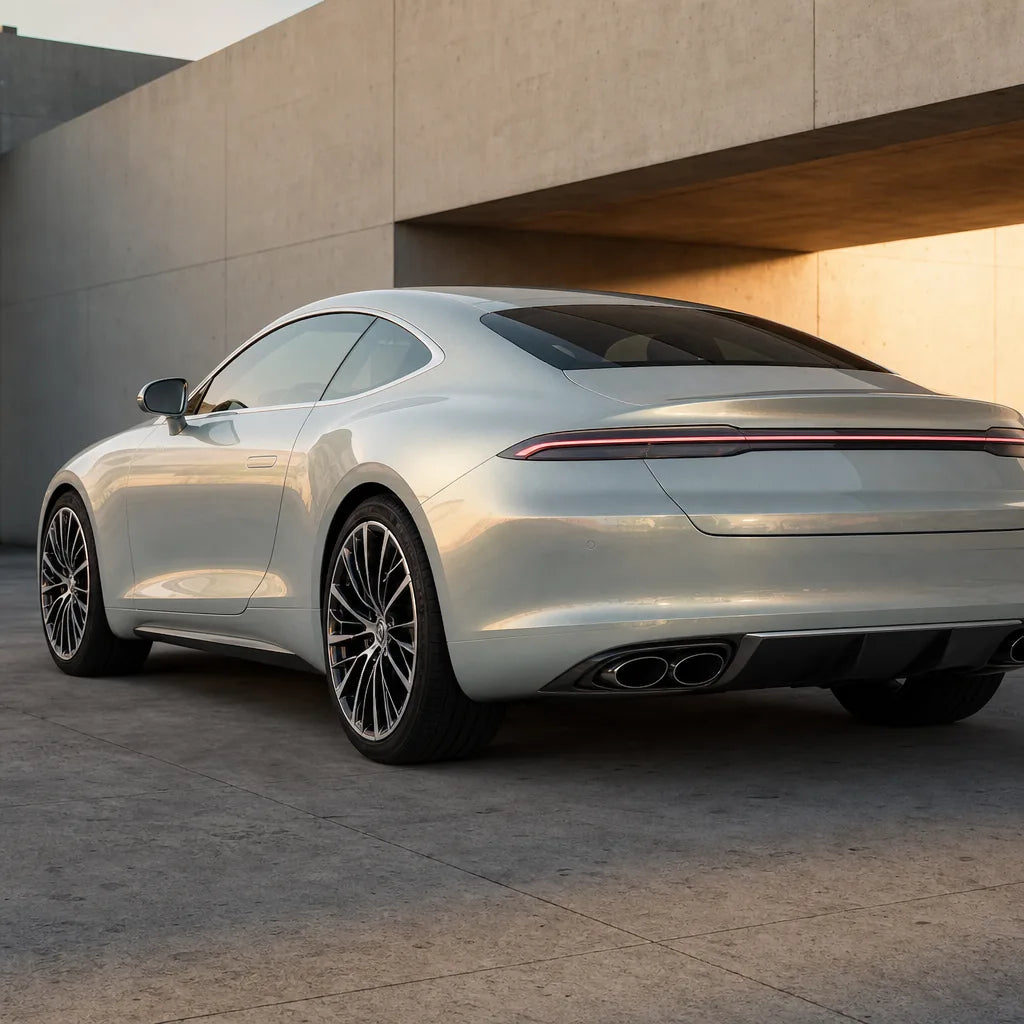 Luxury car wrapped in Metallic Dawn Gold gloss colored PPF at golden hour | Veloro