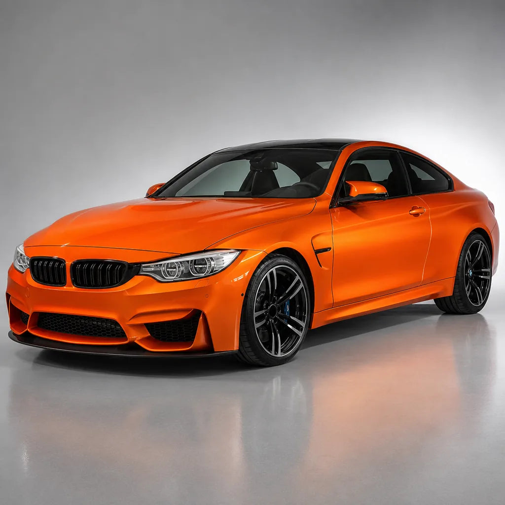 Metallic Fiery Orange gloss colored PPF wrapped on a BMW M4 | Veloro