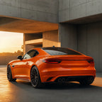 Luxury car wrapped in Metallic Fiery Orange gloss colored PPF at golden hour | Veloro