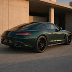 Luxury car wrapped in Metallic Forest Green gloss colored PPF at golden hour | Veloro
