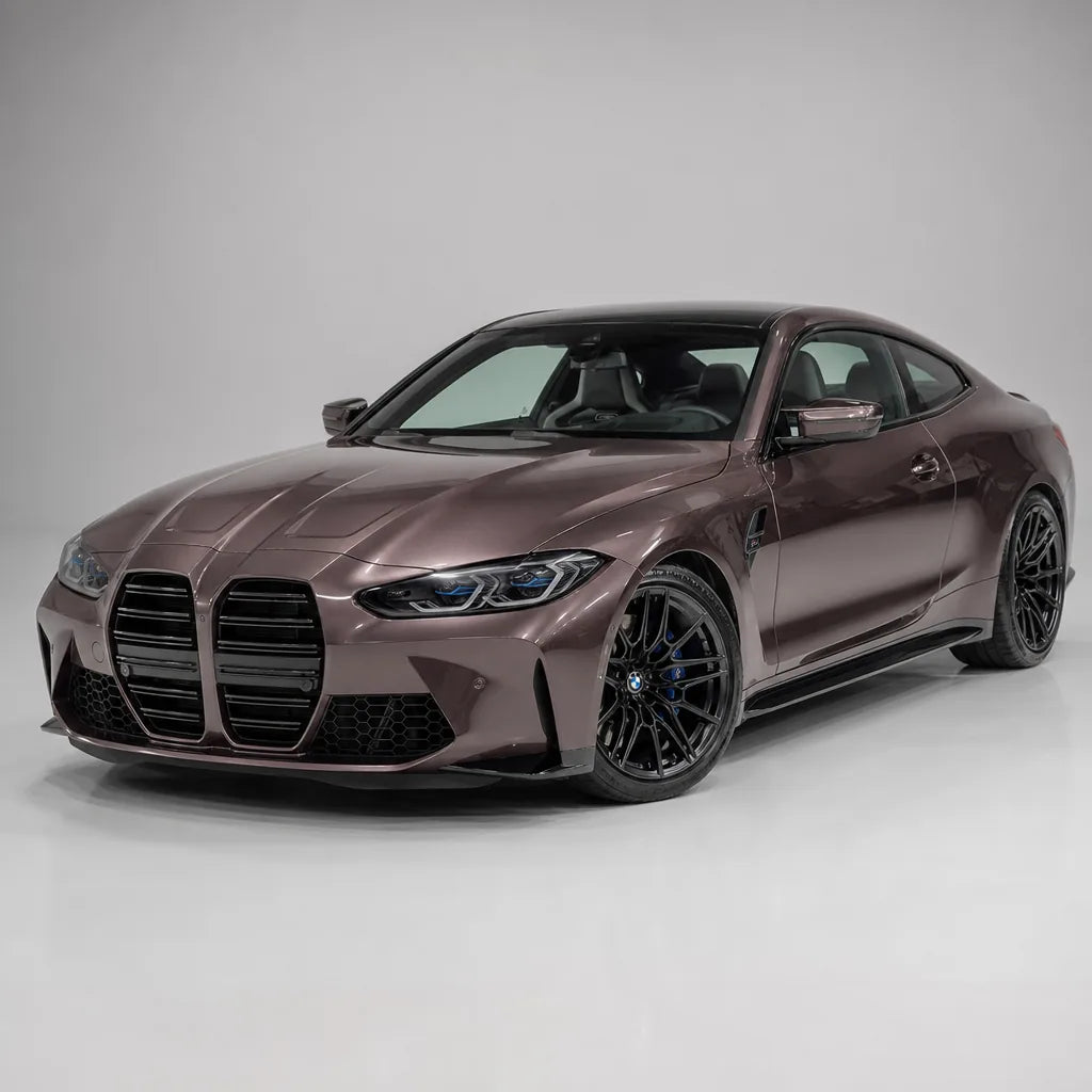 Metallic Frozen Berry Pink gloss colored PPF wrapped on a BMW M4 | Veloro