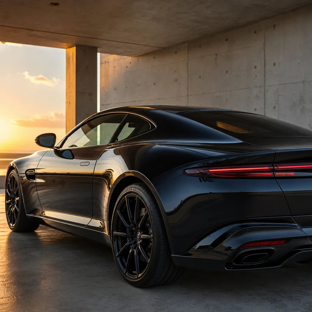 Luxury car wrapped in Metallic Gold Black gloss colored PPF at golden hour | Veloro
