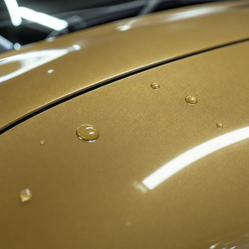 Close-up of Metallic Gold gloss colored PPF surface texture | Veloro
