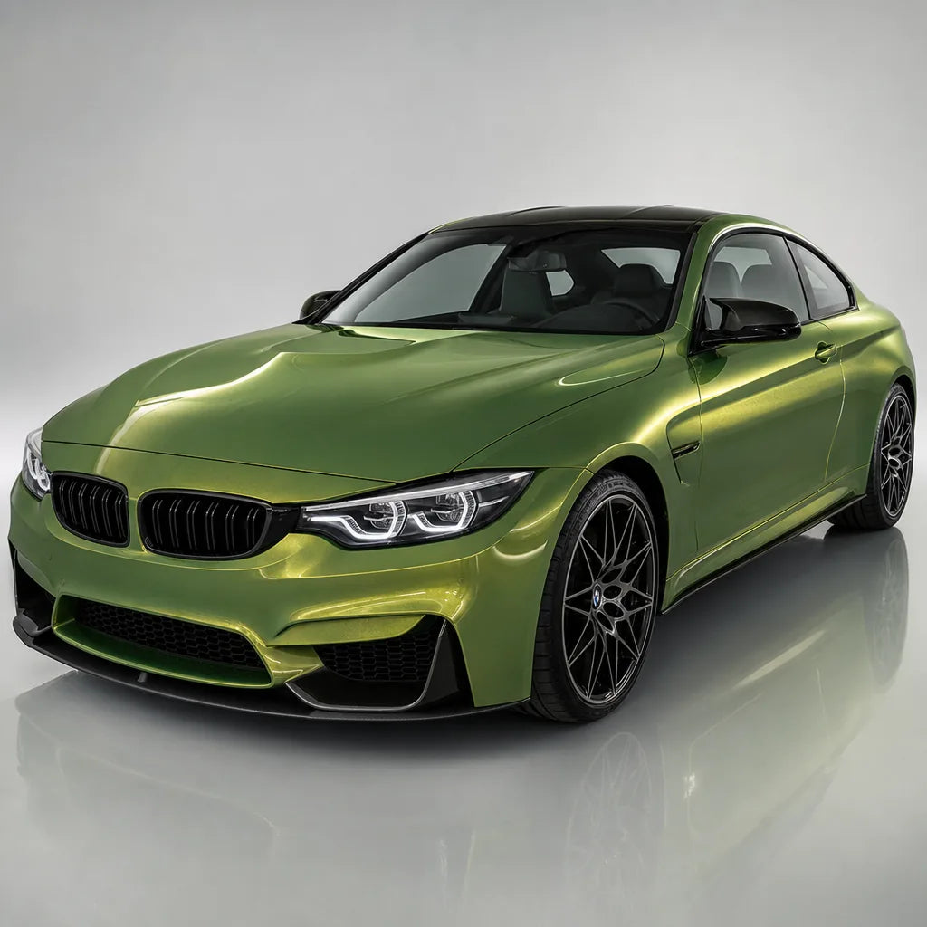 Metallic Iridescent Emerald Green gloss colored PPF wrapped on a BMW M4 | Veloro