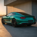 Luxury car wrapped in Metallic Jade Elegant Green gloss colored PPF at golden hour | Veloro