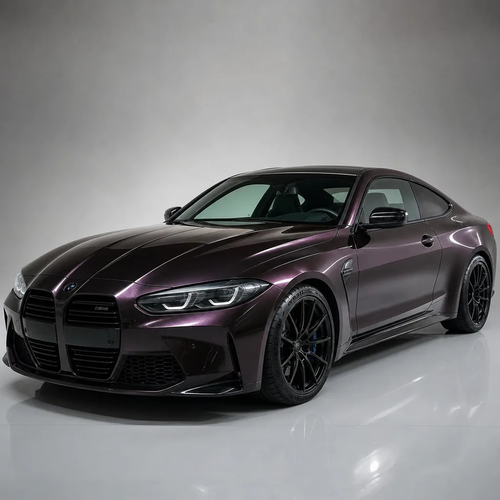 Metallic Librae Purple gloss colored PPF wrapped on a BMW M4 | Veloro