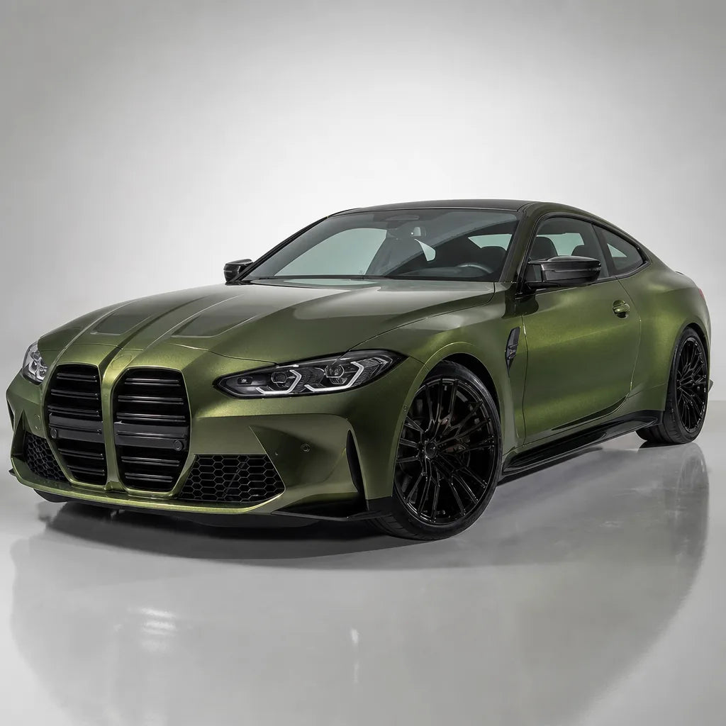 Metallic Mamba Green gloss colored PPF wrapped on a BMW M4 | Veloro