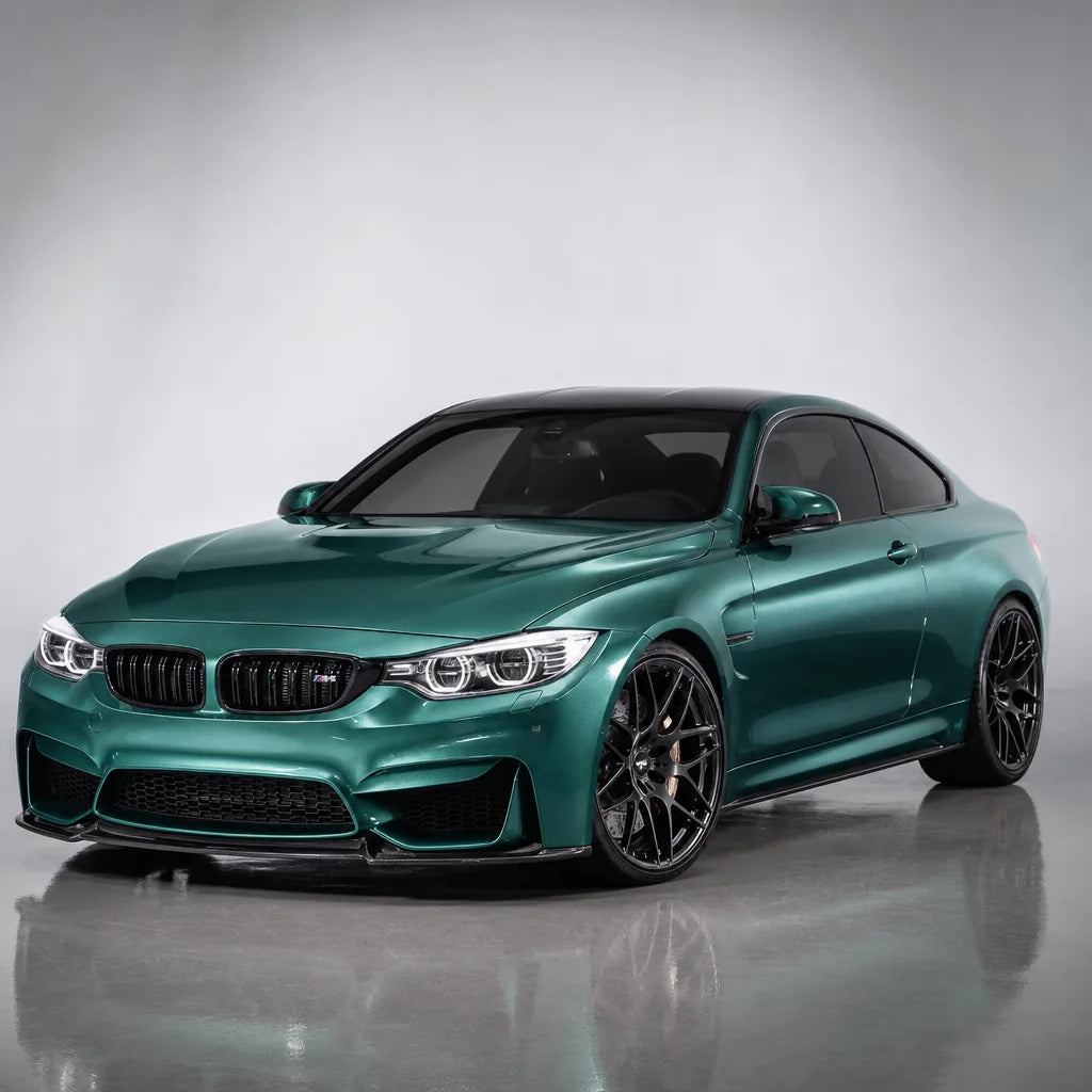 Metallic Martin Racing Green gloss colored PPF wrapped on a BMW M4 | Veloro