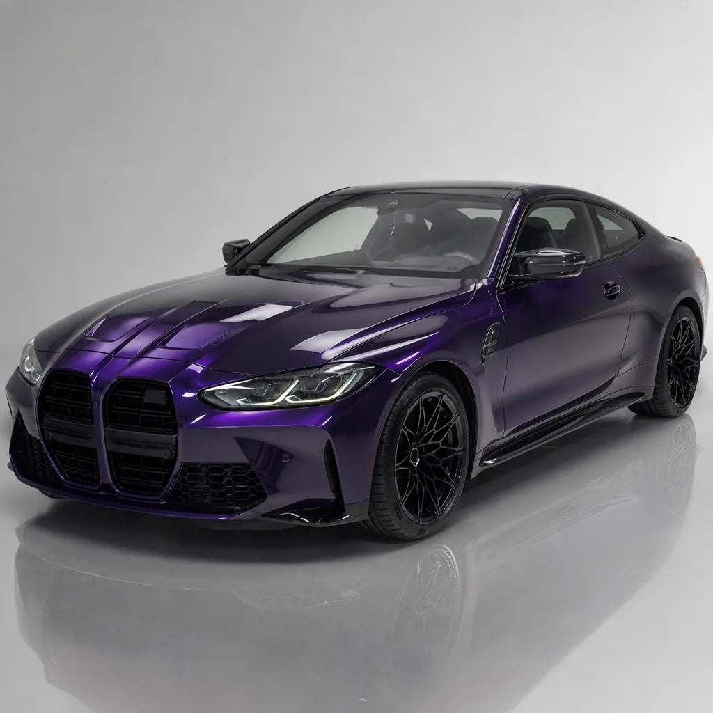 Metallic Midnight Purple gloss colored PPF wrapped on a BMW M4 | Veloro