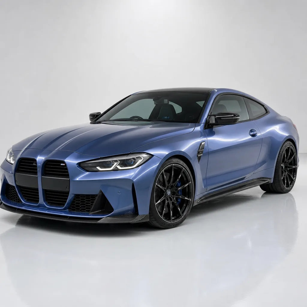 Metallic Mist Blue gloss colored PPF wrapped on a BMW M4 | Veloro