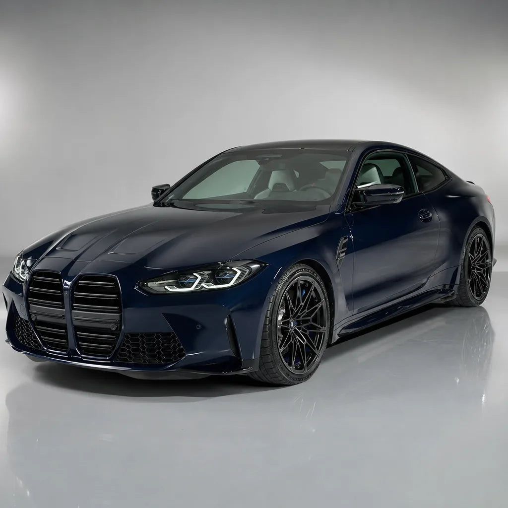 Metallic Montego Blue gloss colored PPF wrapped on a BMW M4 | Veloro