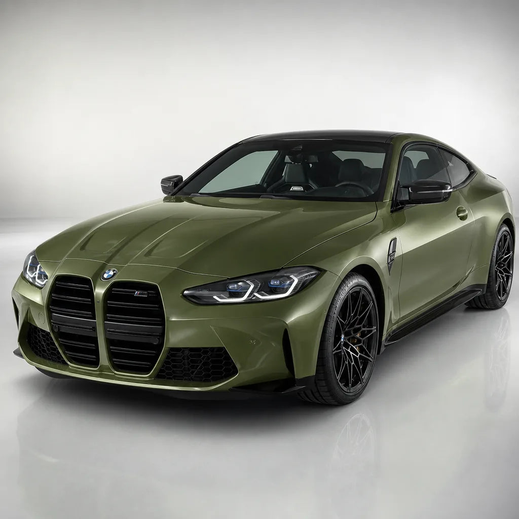 Metallic Olive Green gloss colored PPF wrapped on a BMW M4 | Veloro