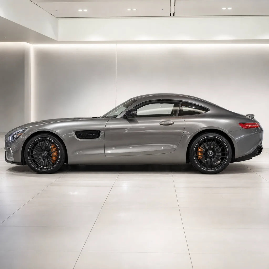 Metallic Paint Champagne Gold gloss colored PPF wrapped on a Mercedes-AMG GT side profile | Veloro