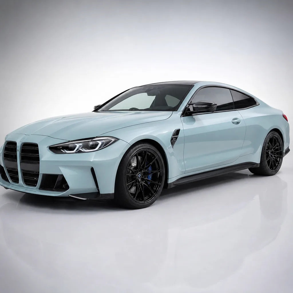 Metallic Paint Glacier Blue gloss colored PPF wrapped on a BMW M4 | Veloro