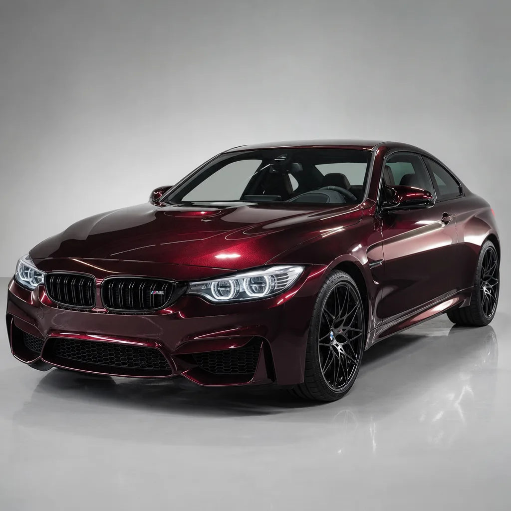 Metallic Plum Red gloss colored PPF wrapped on a BMW M4 | Veloro