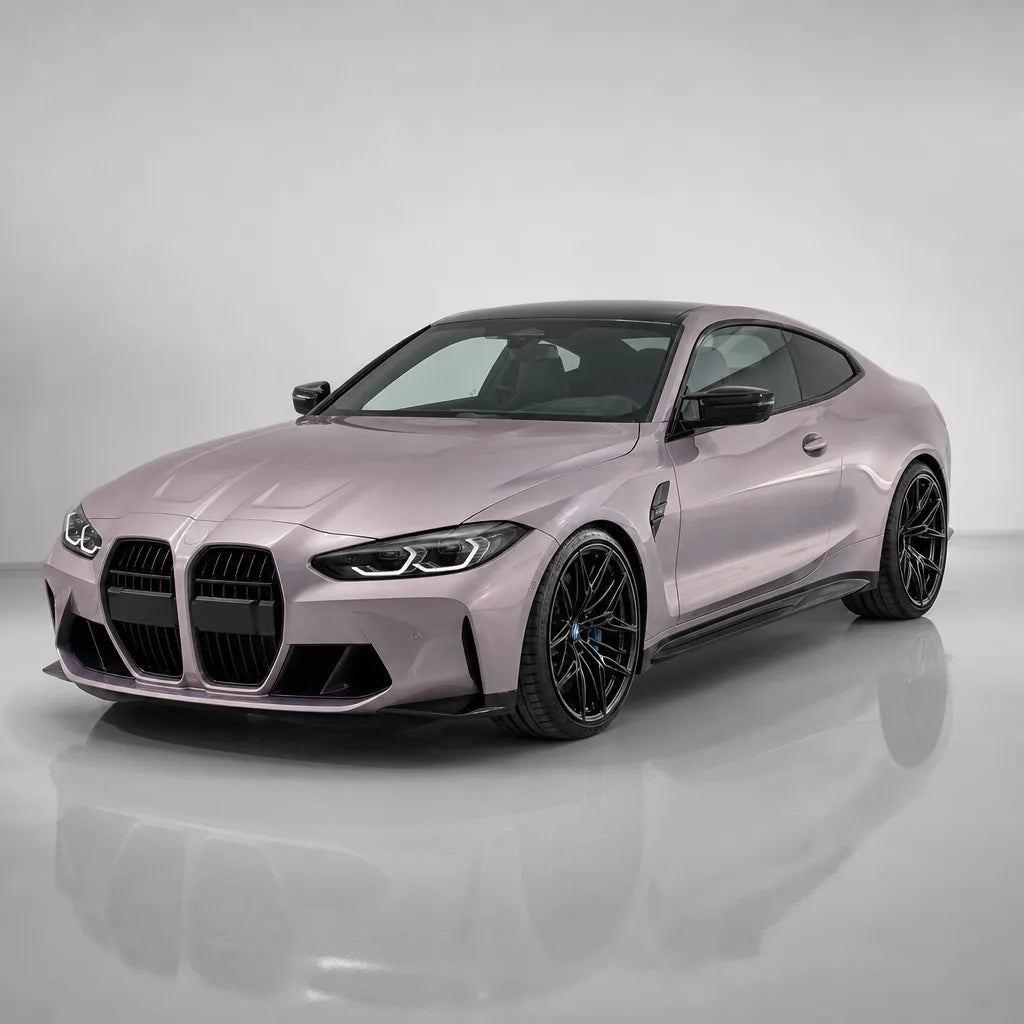 Metallic Rainbow Laser Light Pink gloss colored PPF wrapped on a BMW M4 | Veloro