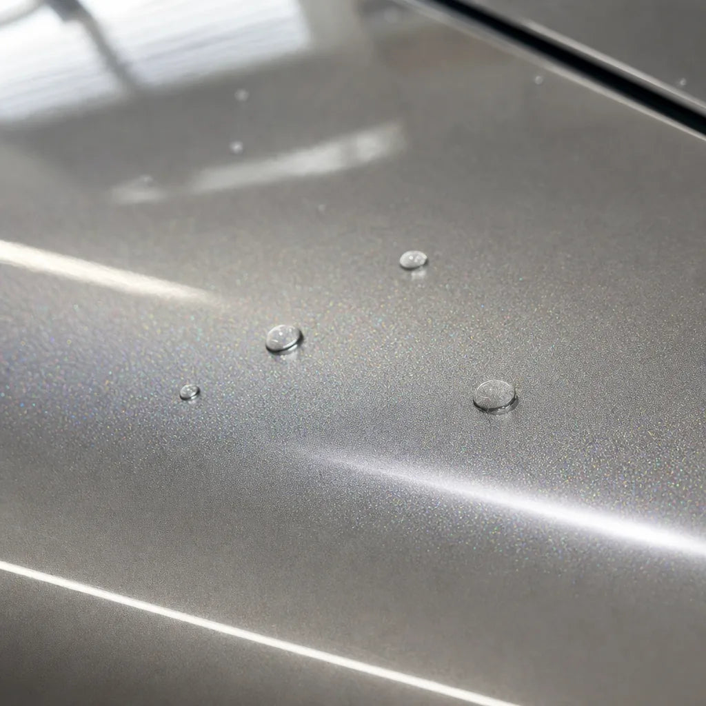 Close-up of Metallic Rainbow Laser White gloss colored PPF surface texture | Veloro