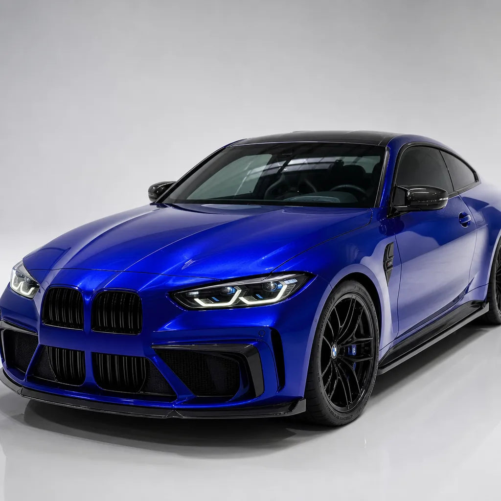 Metallic Sapphire Blue gloss colored PPF wrapped on a BMW M4 | Veloro