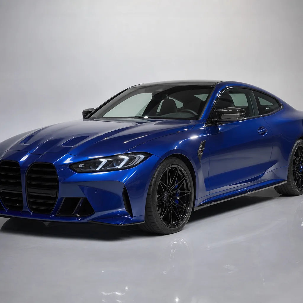 Metallic Sepang Blue gloss colored PPF wrapped on a BMW M4 | Veloro