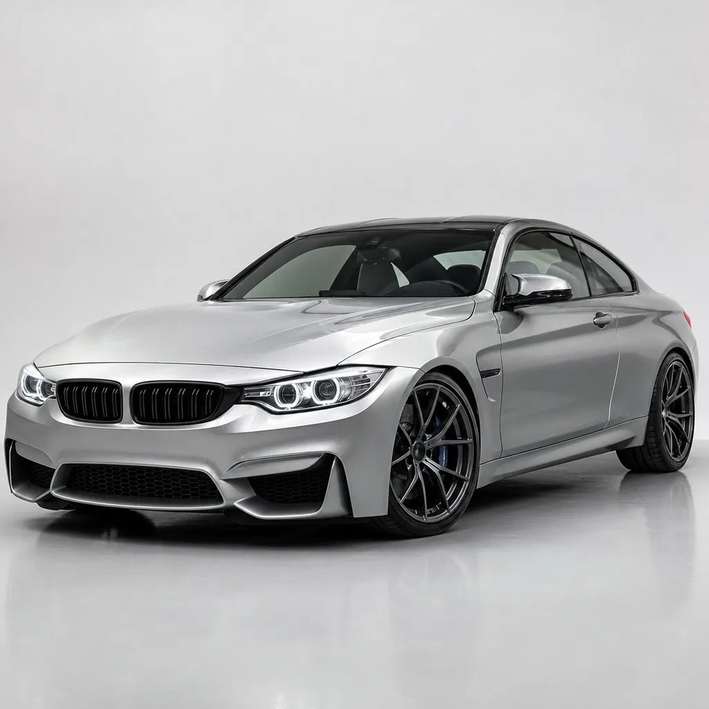 Metallic Silver gloss colored PPF wrapped on a BMW M4 | Veloro