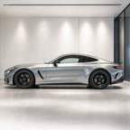 Metallic Silver gloss colored PPF wrapped on a Mercedes-AMG GT side profile | Veloro