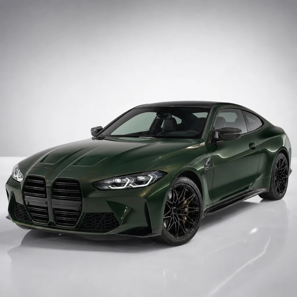 Metallic Sonoma Green gloss colored PPF wrapped on a BMW M4 | Veloro