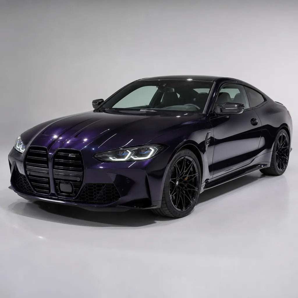 Metallic Super Purple gloss colored PPF wrapped on a BMW M4 | Veloro