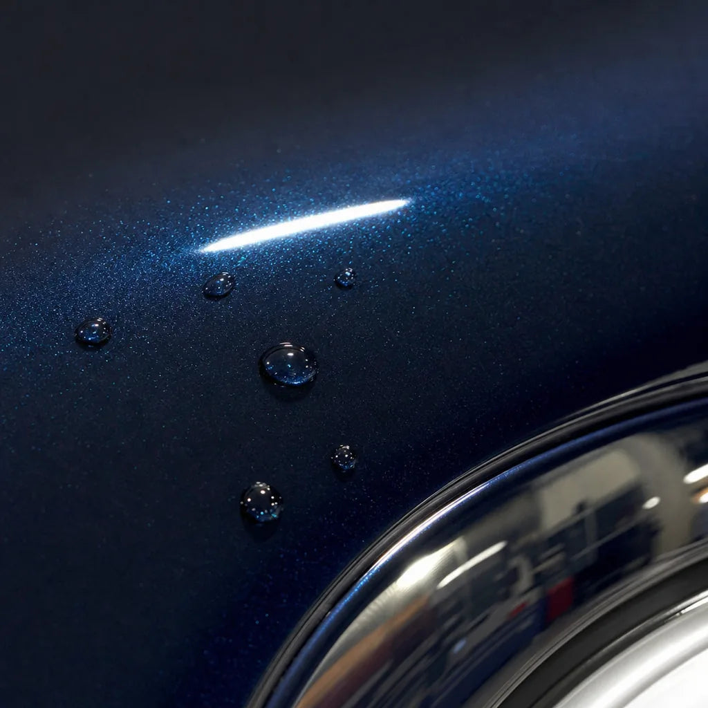 Close-up of Metallic Turquoise Green gloss colored PPF surface texture | Veloro