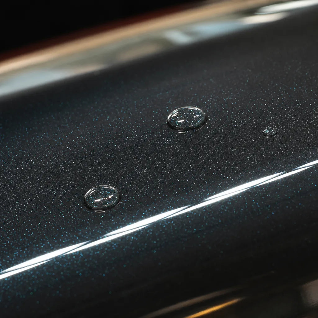 Close-up of Metallic Verdant Green gloss colored PPF surface texture | Veloro