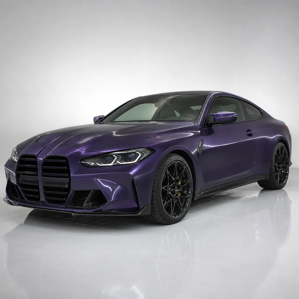 Metallic Violet Grey Purple gloss colored PPF wrapped on a BMW M4 | Veloro