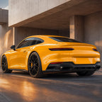 Luxury car wrapped in Metallic Volcanic Yellow gloss colored PPF at golden hour | Veloro