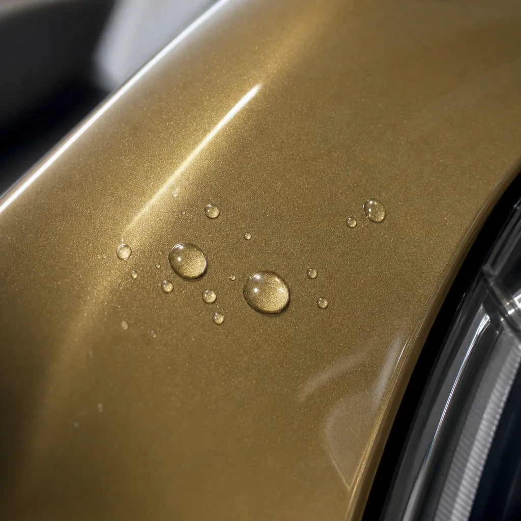 Close-up of Milan Gold gloss colored PPF surface texture | Veloro