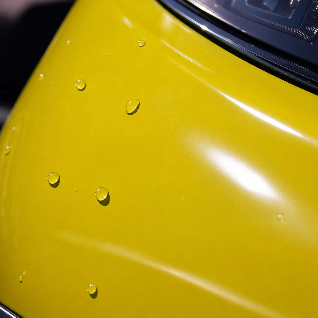 Close-up of Modena Yellow gloss colored PPF surface texture | Veloro