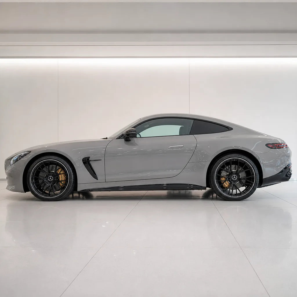 Mystery Grey gloss colored PPF wrapped on a Mercedes-AMG GT side profile | Veloro