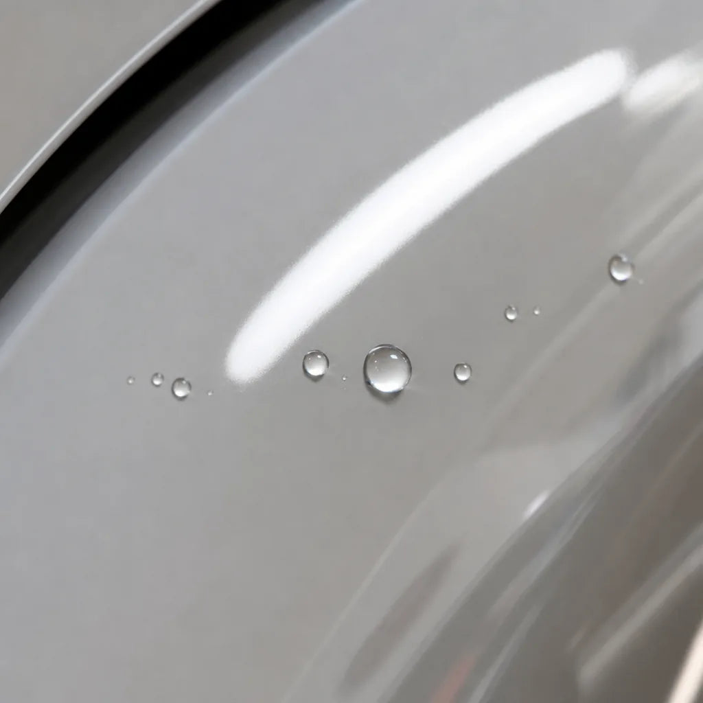 Close-up of Mystery Grey gloss colored PPF surface texture | Veloro