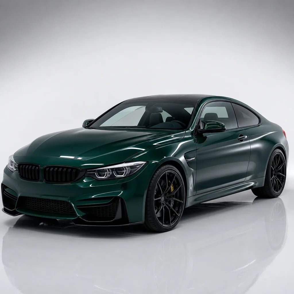 Olive Green gloss colored PPF wrapped on a BMW M4 | Veloro