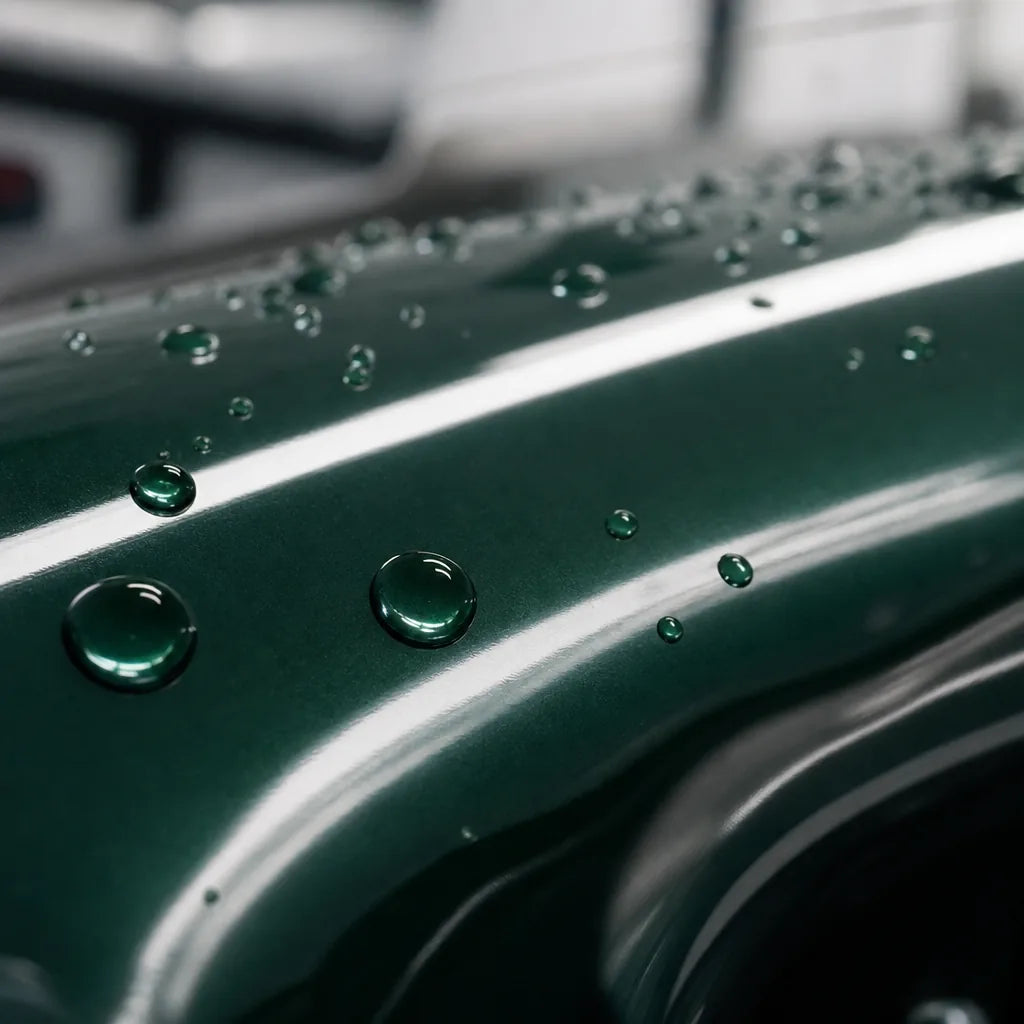 Close-up of Olive Green gloss colored PPF surface texture | Veloro