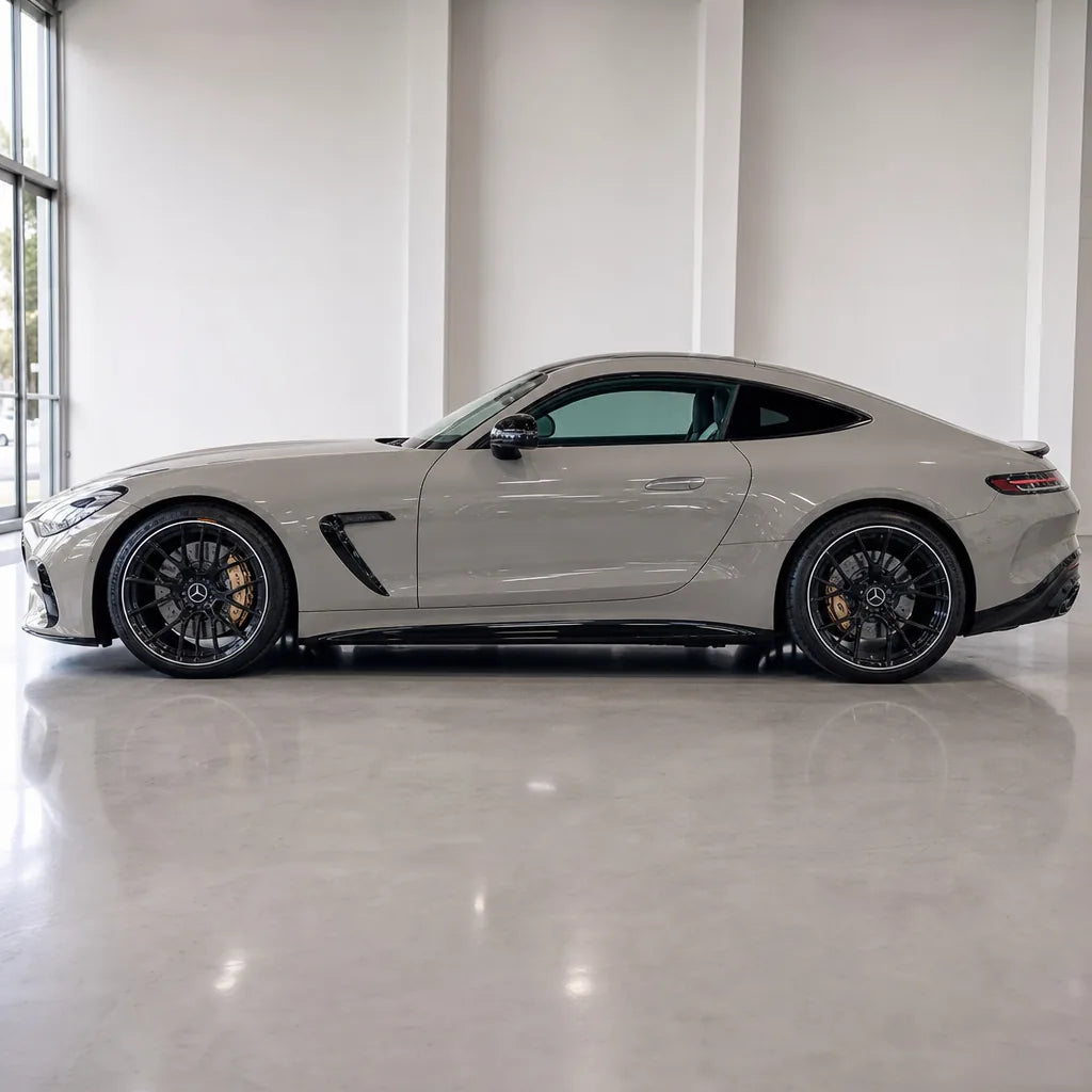 Porsche Grey gloss colored PPF wrapped on a Mercedes-AMG GT side profile | Veloro