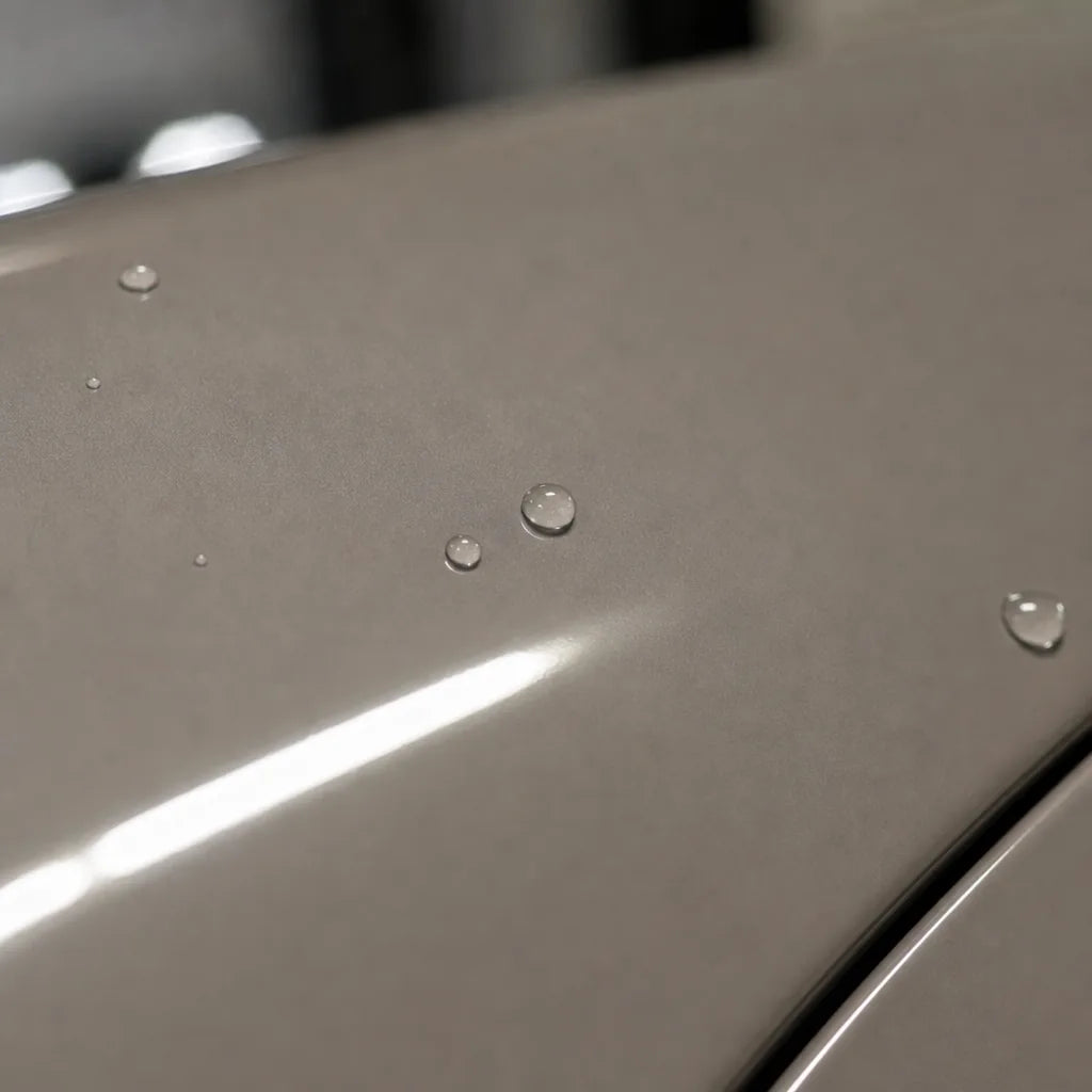 Close-up of Porsche Grey gloss colored PPF surface texture | Veloro