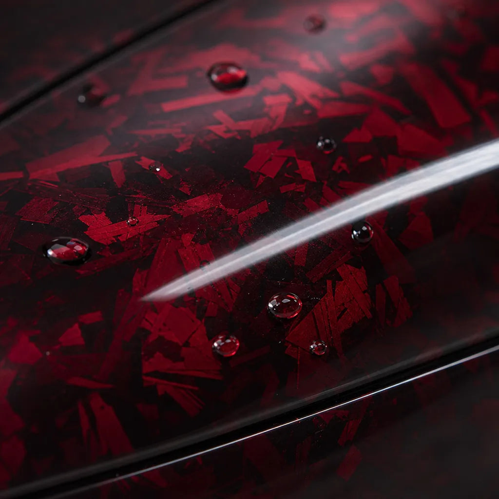 Close-up of Red Forged Carbon PPF gloss colored PPF surface texture | Veloro