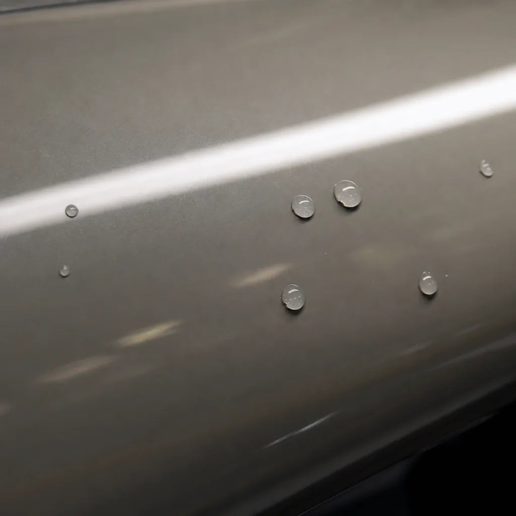 Close-up of Rock Gray gloss colored PPF surface texture | Veloro