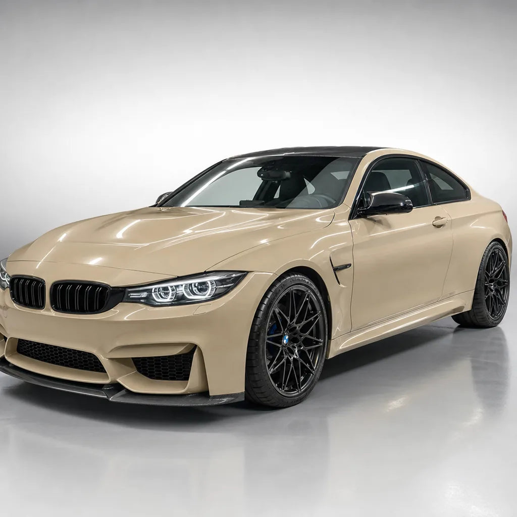 Sahara Yellow gloss colored PPF wrapped on a BMW M4 | Veloro