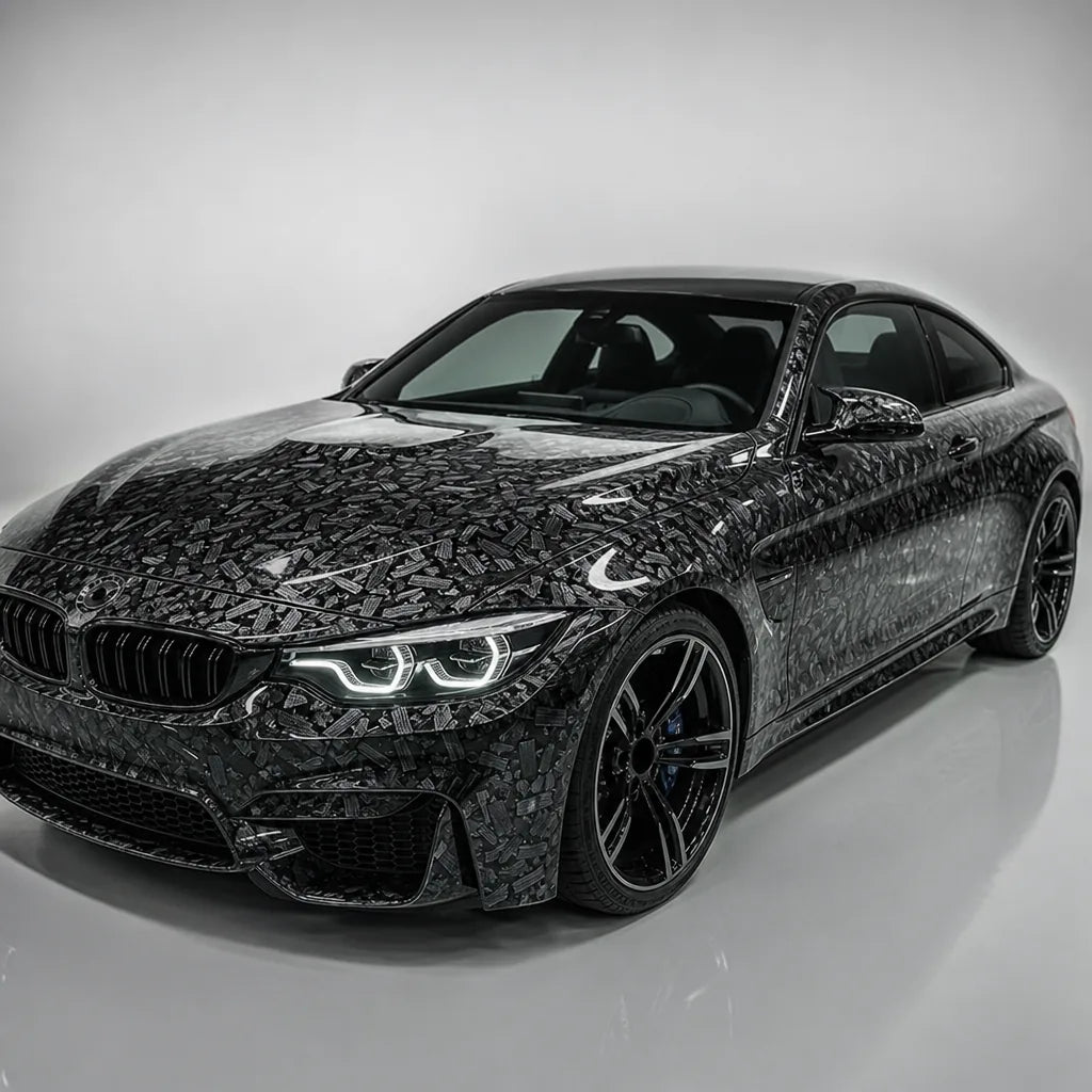 Silver Forged Carbon Fiber Color PPF gloss colored PPF wrapped on a BMW M4 | Veloro