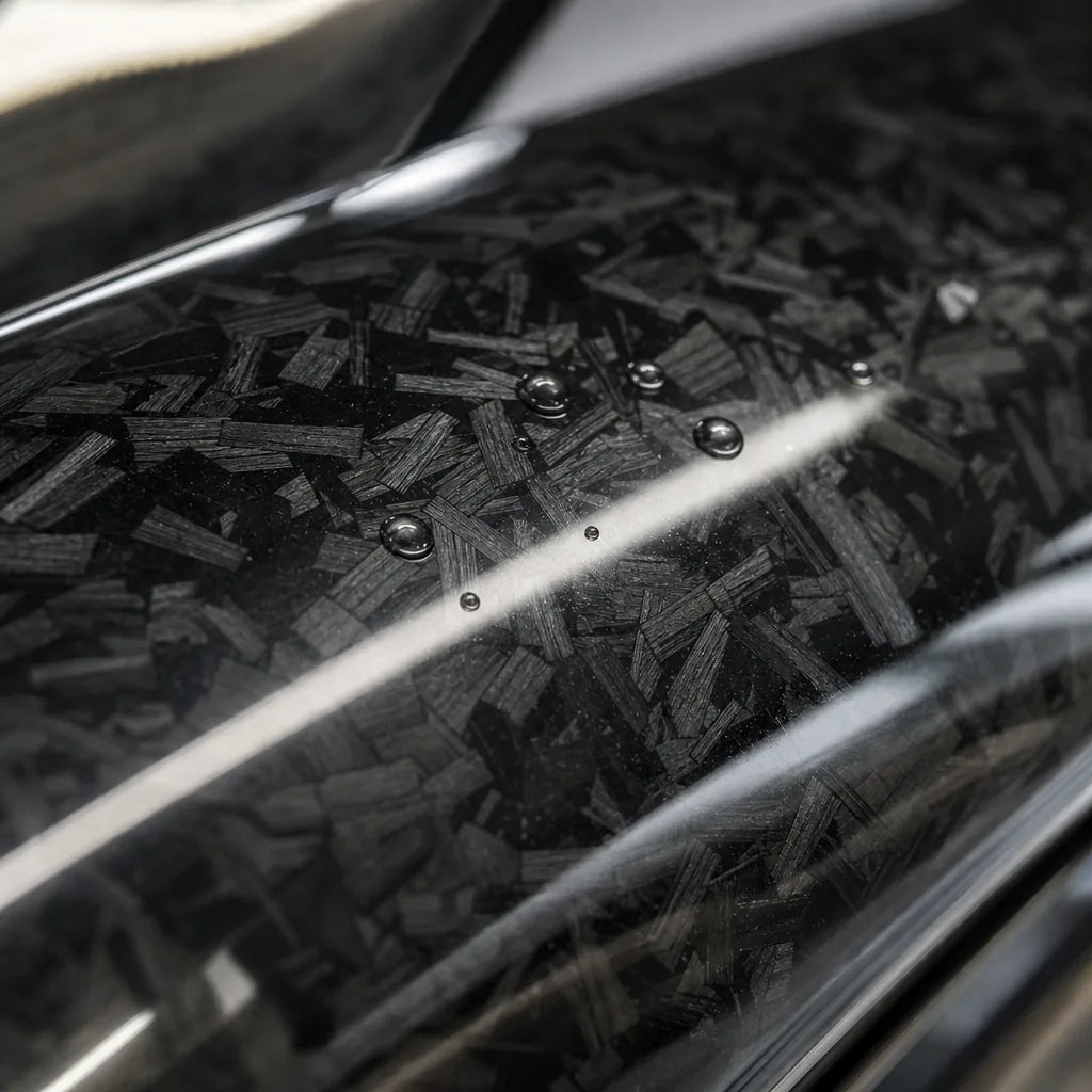 Close-up of Silver Forged Carbon Fiber Color PPF gloss colored PPF surface texture | Veloro