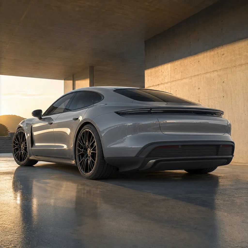 Luxury car wrapped in Slip Grey gloss colored PPF at golden hour | Veloro